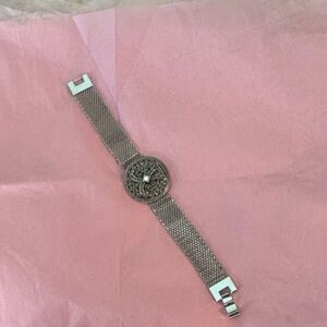 Elegant Silvertone Mesh Bracelet with Intricate design of crystals and marcasite